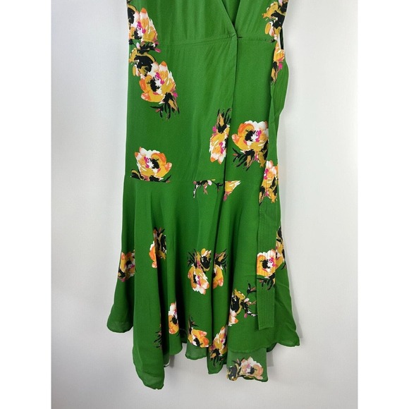 A.L.C. 100% Silk Cora Wrap Dress Green Floral Tie V-Neck SS Women's Size 4 ALC - Picture 13 of 16
